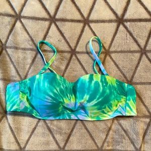 Green and blue tie dye bikini top